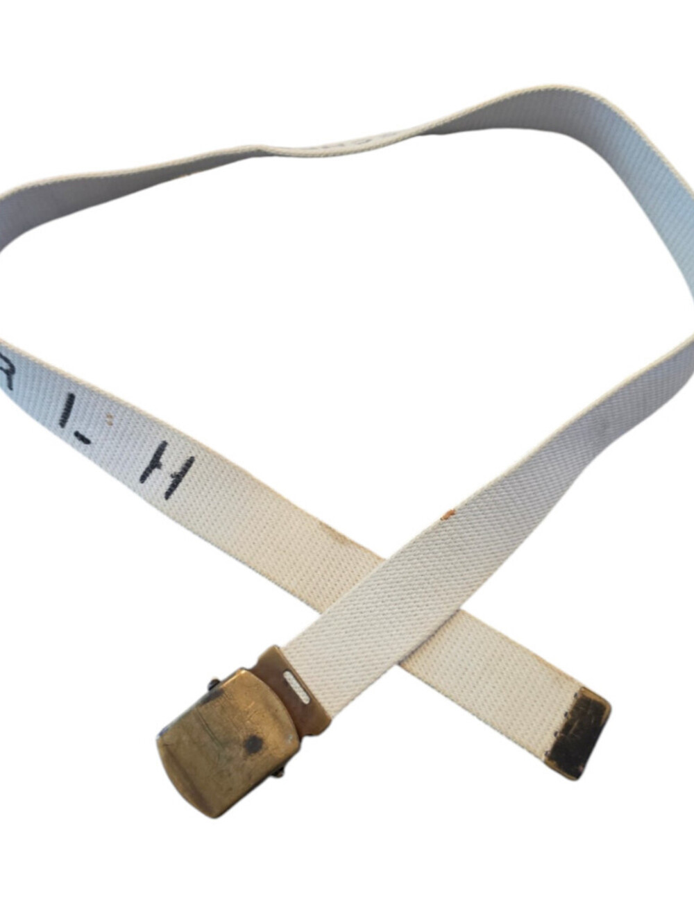 VTG Cream Canvas Web Military Belt w/Buckle Korean War Era